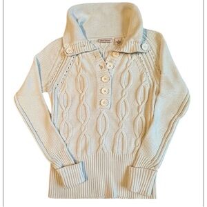 Vintage Cream DKNY chunky cable knit sweater with button up collar size medium